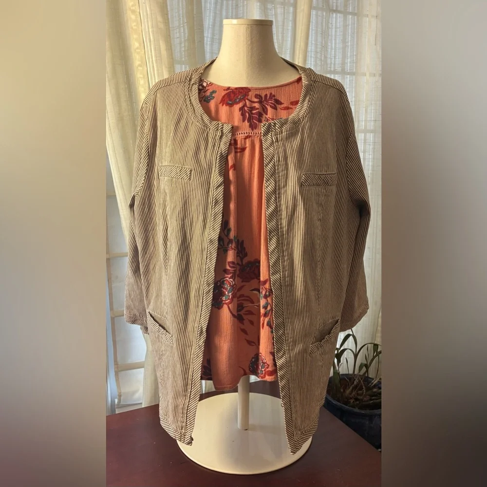 Live a Little Brown and Cream Striped Lightweight Jacket - Picture 10 of 10
